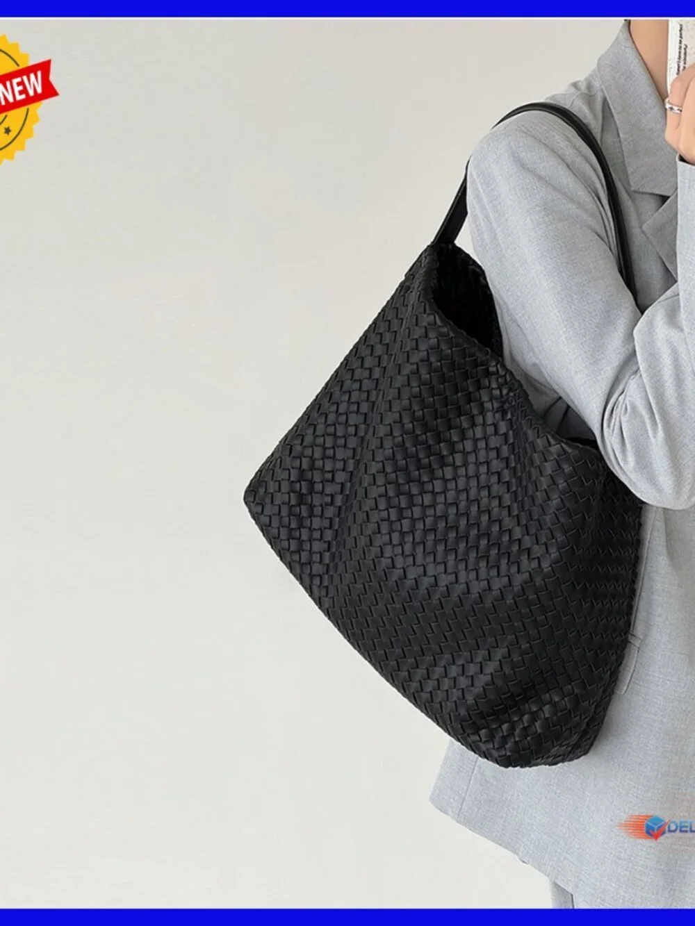 Vegan Leather Woven Tote with Adjustable Strap and Clutch